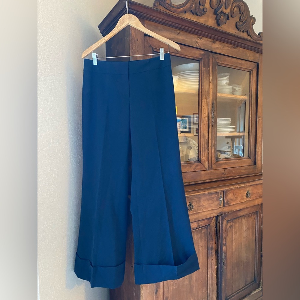 Classiques Entier Navy Blue Wide Leg Cuffed Trouser.